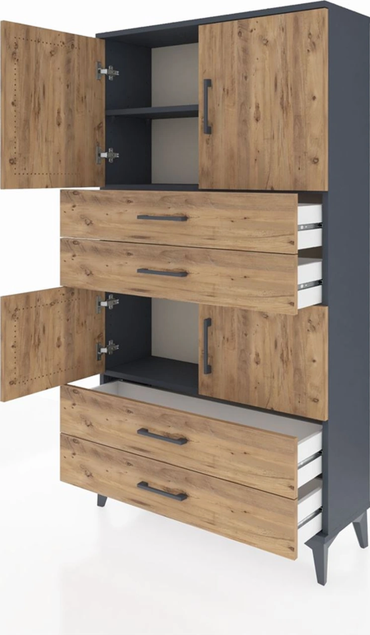 Arges Dolap 3 Raflı 4 Çekmeceli 4 Kapaklı 88x30x163 Antrasit-çam Antrasit