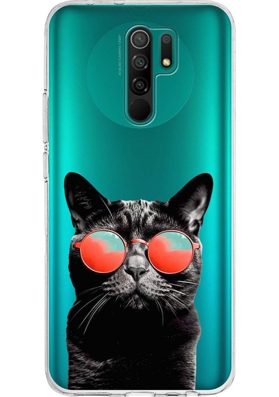 Xiaomi Redmi 9 İle Uyumlu 1mm Slim Fit Kedi 3 050d Baskılı Şeffaf Kılıf Şeffaf