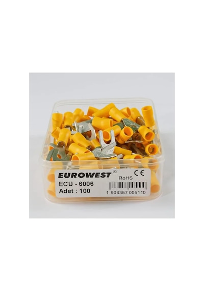 Ecu-6002 1,50-2,50mm M6 Çatal Tip İzoleli Papuç - 200'li Paket