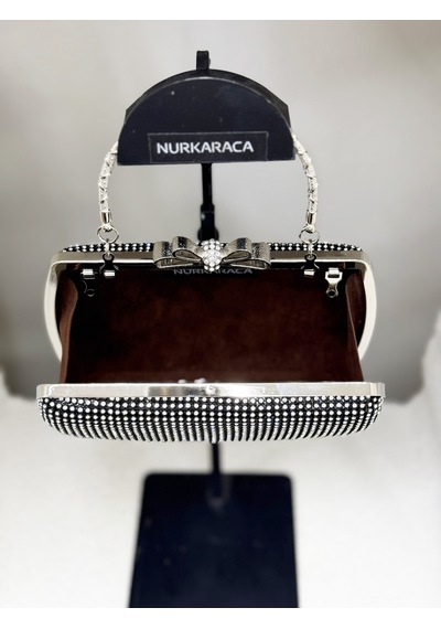 Nurkaraca 25y4431 Fiyonk Detaylı Sıra Taşlı Kasalı Abiye Çanta Kadın 18x12cm