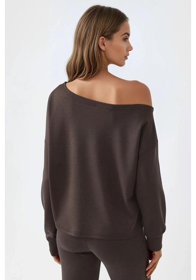 Hiccup Busem Asimetrik Yakalı Rahat Kesim Sweatshirt Kahve Kahvesi