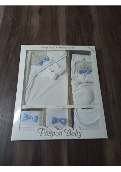 Petite Ponponbaby 10 Lu Hastaane Çıkışı Seti Kraliçe Taçlı İncili Beyaz - Mavi