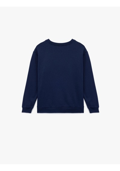 Koton Erkek Çocuk Uzun Kollu Bisiklet Yaka Baskılı Şardonlu Sweatshirt Lacivert