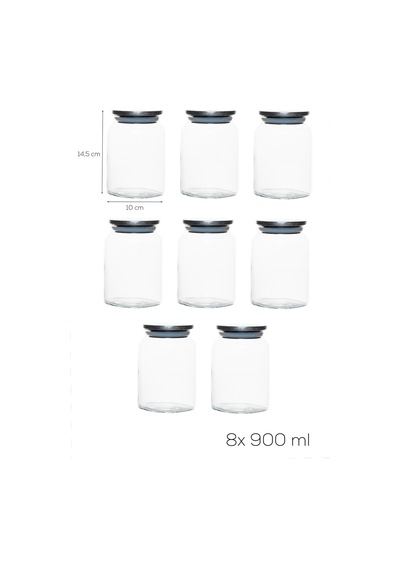 Porsima 4402 Bormio Metal Kapaklı 8li Cam Kavanoz Seti Vakum Kapaklı Saklama Düzenleme Kabı Seti 900ml Şeffaf