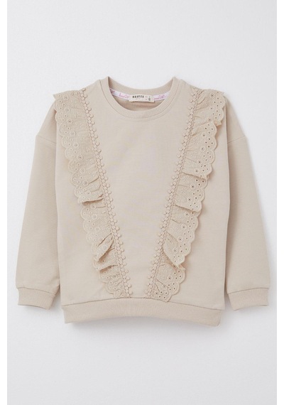 Breeze Kız Çocuk Sweatshirt Güpürlü 1.5-5 Yaş, Bej Bej