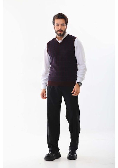 Pelikan Erkek V Yaka Yün Süveter 4p13 Bordo