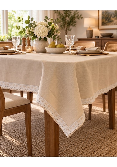Linen Keten Masa Örtüsü Krem- 160 260-7823