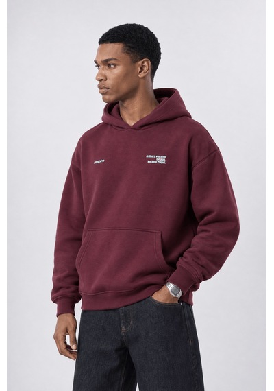 Respire Erkek Notbasic Baskılı Oversize Hoodie Bordo