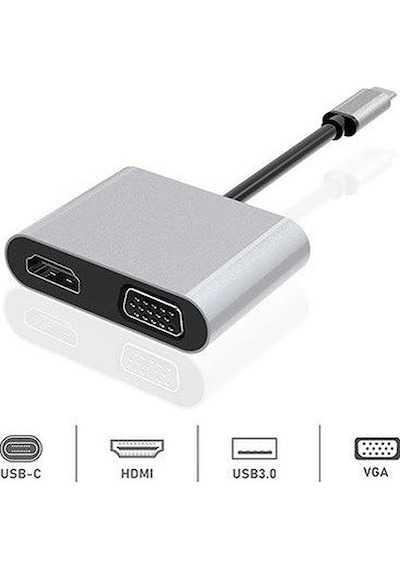 Dexim Dhu0004 Premium 4 İn 1 Usb Typ C Hdmı Vga Hub For Apple Uyumlu iPad Pro.