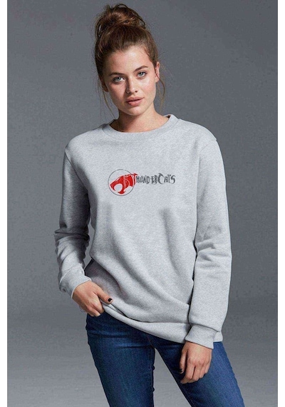 Thundercats Font Baskılı Gri Kadın Sweatshirt (534814048)