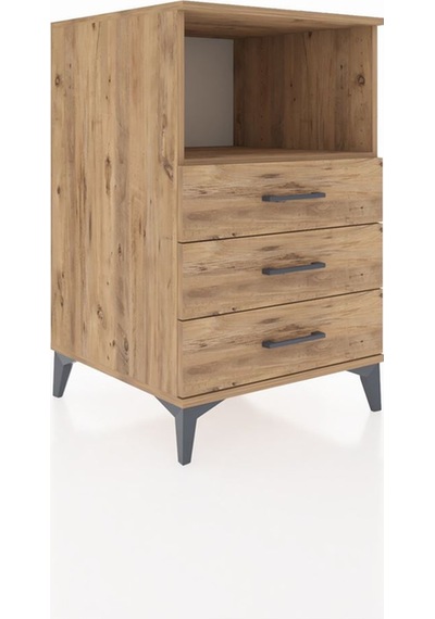 Kronos Komodin Tek Raflı 3 Çekmeceli 60x59x96 Çam-çam Atlas Çam