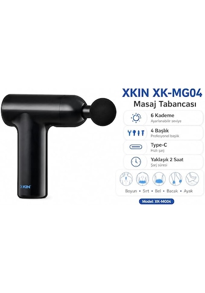 Xkın Xk-mg04 Model, 6 Kademeli Ve 4 Farklı Başlığa Sahip Şarjlı Mini Sporcu Masaj Tabancası Siyah
