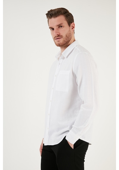 Buratti Pamuklu Regular Fit Tek Cepli Erkek Gömlek Cf24S128229 Beyaz