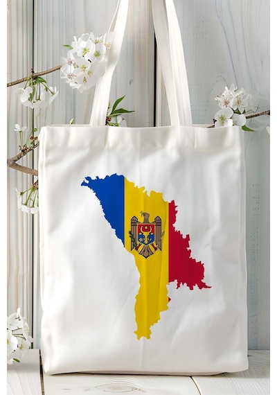 Art Hediye Moldova Bayrak Baskılı Bez Çanta Omuz Çantası Model Çok Renkli