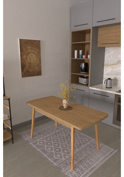 Vilinze Avanos Ahşap Açılır Kapanır Mdf Mutfak Masası - 70x120+30 Cm Naturel