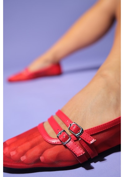 Luvishoes Luvi Shoes Moana Kırmızı Fileli Kadın Babet Ayakkabı Kırmızı