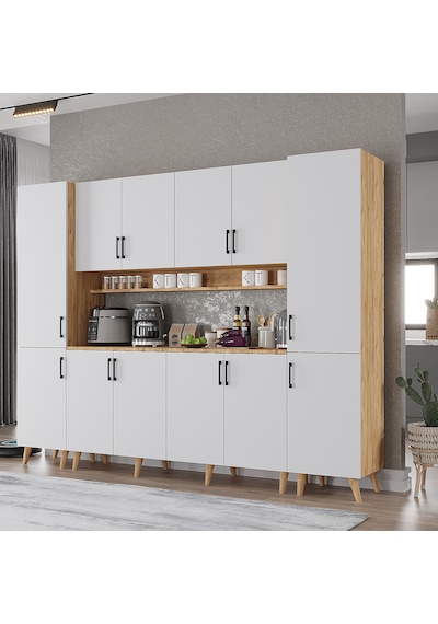 Della Kahve Köşesi Çok Amaçlı Dolap Kiler Mutfak Dolabı Çam Beyaz 240cm Çam Beyaz