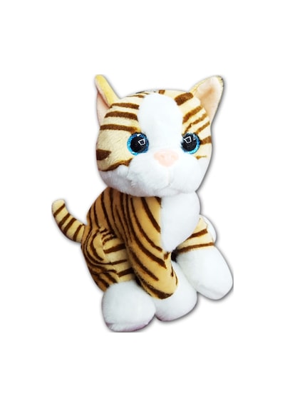 Sevimli Peluş Kedi Oyuncak Kahverengi Sarı 28 CM