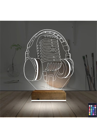 Luvivia Dj Müzik Mikrofon Kulaklık 3d Lamba - Masa Gece Lambası Şeffaf