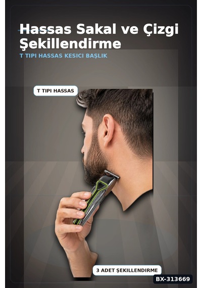 Usb Sarjli T Tipi Bicakli Sac Sakal Kesme Makinesi 3 Tarakli Profesyonel Erkek Traas Bx-313669