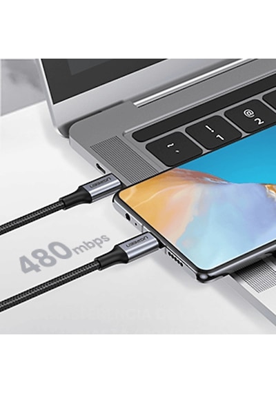 Ugreen Usb-c To Usb-c 100w 5a Qc Pd Örgülü Hızlı Şarj Kablosu 3 M Siyah