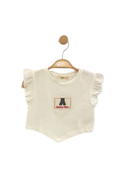 Çikoby Kız Çocuk Bol Paça Desenli Croplu Pantolon Takım-14109 Beyaz