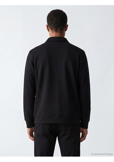 Lcw Vision Siyah Polo Yaka Erkek Fermuarlı Sweatshirt