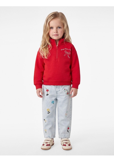 Koton Fiyonk Baskılı Şardonlu Uzun Kollu Fermuarlı Yaka Sweatshirt Kırmızı 7wmg10094ak
