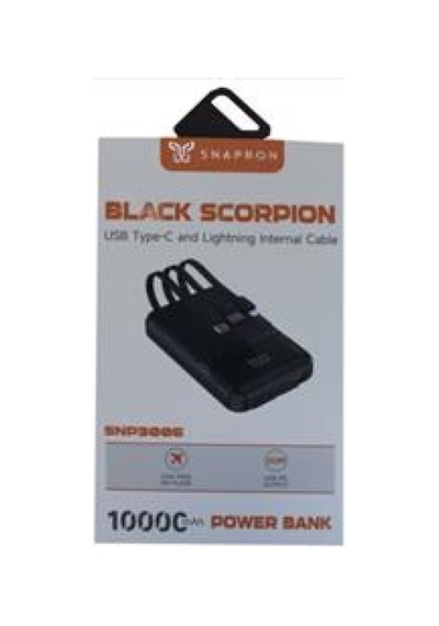 Snapmax Snp-3006 10.000 Mah Hızlı Şarj Led Göstergeli 3in1 Dahili Kablolu Powerbank Siyah
