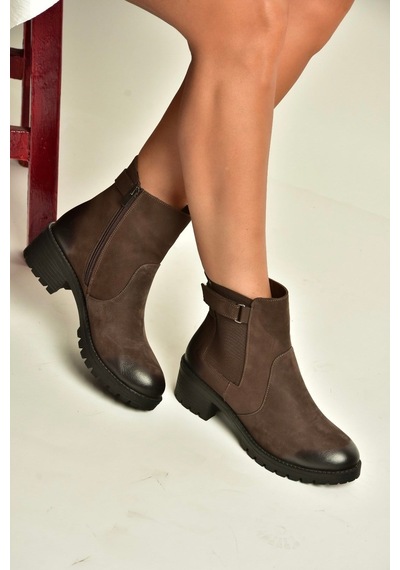 Fox Shoes N555053801 Kahverengi Hakiki Deri Nubuk Kadın Bot
