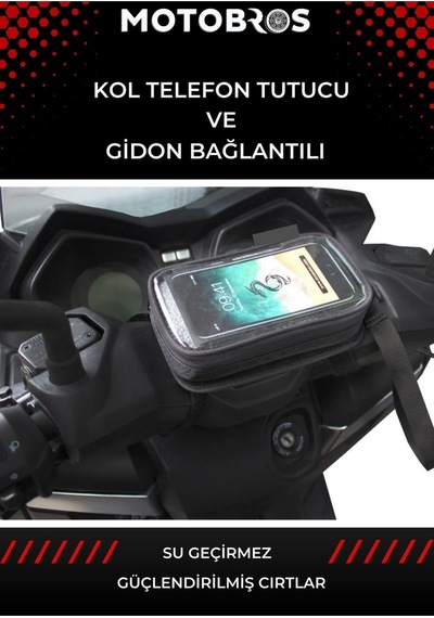 Motosiklet Sürücüsü Kol Ve Gidona Takılabilir Çantalı Telefon Tutucu 6,5"'e Kadar Siyah