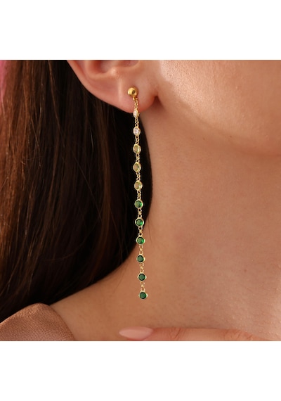 Queen Silver Jewelry 925 Ayar Gümüş Yeşil Renk Geçişli Küpe Altın