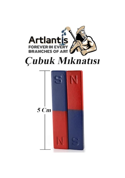 Çubuk Mıknatıs Deney Malzemesi 2 Adet Okul Projeleri İçin I Şekilli Çubuk Mıknatıs Kırmızı Mavi Boyalı