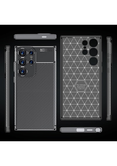 Samsung Galaxy Uyumlu S24 Ultra Kılıf Kamera Korumalı Karbon Desenli
