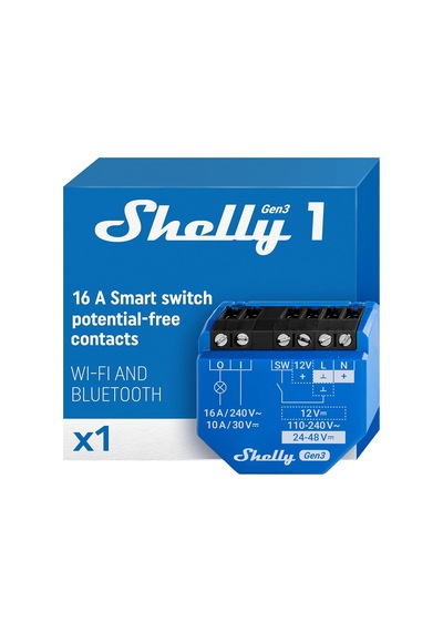 Shelly 1 Gen3 / Wlan Akıllı Şalter Rölesi, Kuru Kontaklı, Işık Şalteri, Ev Otomasyonu, Alexa Ve Google Home İle
