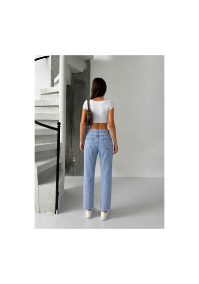 Bluemarlin Buz Kar Ön Arka Taşlı Paça Kesik Mom Denim Pantolon Buz Kar