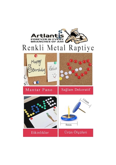Renkli Raptiye 100 Adet 1 Paket Pvc Kaplı Başlıklı Raptiye Plastik Yuvarlak Düğmeli Raptiye Pano Okul Ofis Büro Ev