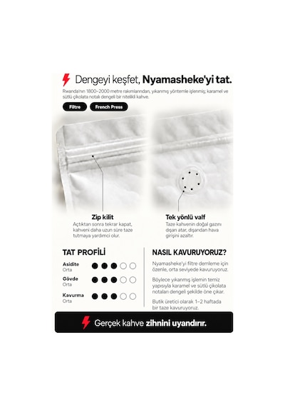 Nyamasheke Rwanda Nitelikli Filtre Kahve 200 Gr Bourbon Yıkanmış