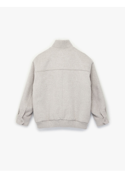 Koton Fermuarlı Cepli Dik Yaka Uzun Kollu Oversize Kaşe Bomber Mont Vizon 6sak20025ew