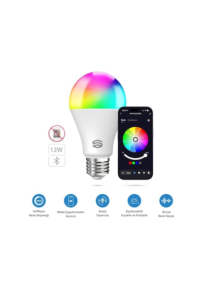 Şımart Akıllı Ampul Bluetooth 12w E27 1100 Lümen Yüksek Parlaklık 16 Milyon Renk Seçeneği Rgb Beyaz Işık Led Diğer