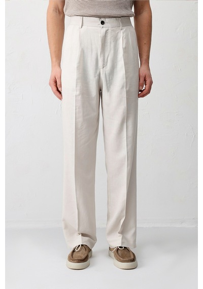 Antioch Keten Karışımlı Erkek Baggy Pantolon Taş
