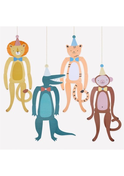 Meri Meri - Party Animal Decorations - Parti Hayvanları Asılan Süsler - 4 Adet Çok Renkli
