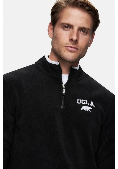 Ucla Cornıng Siyah Yarım Fermuarlı Nakışlı Polar Standard Fit Erkek Sweatshirt Siyah