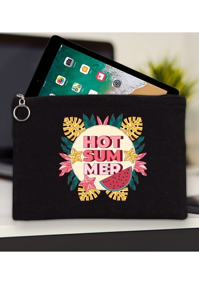 Bk Gift Yaz Temalı-8 Siyah Tablet Çantası 30x21cm, Apple iPad Uyumlu Çantası, Baskılı Tablet Kılıfı Kılıf