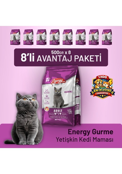 Energy Gurme Yetişkin Kedi Maması 8 x 500 G
