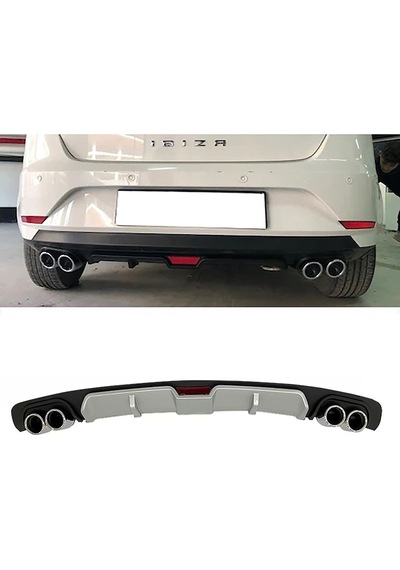 Seat İbiza Mk4 Uyumlu Gri Difüzör 4 Krom Egzoz Görünümlü Difizör Arka Ek Body Kit 2008-2017