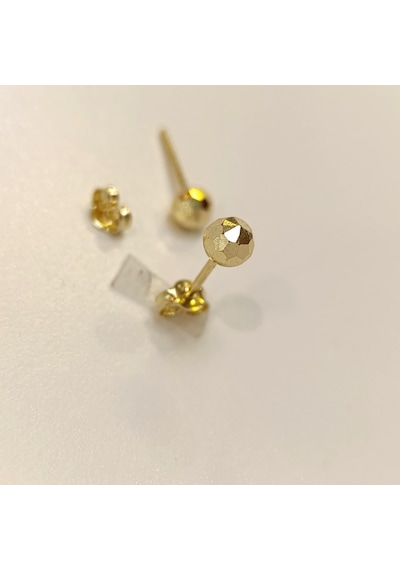 5mm Elmas Kesimli Top Küpe 14 Ayar Altın Hd Videolu Sarı