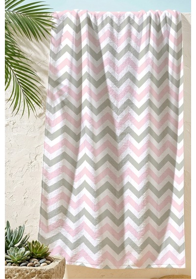 Zikzak Geometrik Modern Plaj Havlusu - Pastel Pembe Gri Minimalist Havuz Deniz Banyo Sahil Örtüsü Kumlu Bahçe