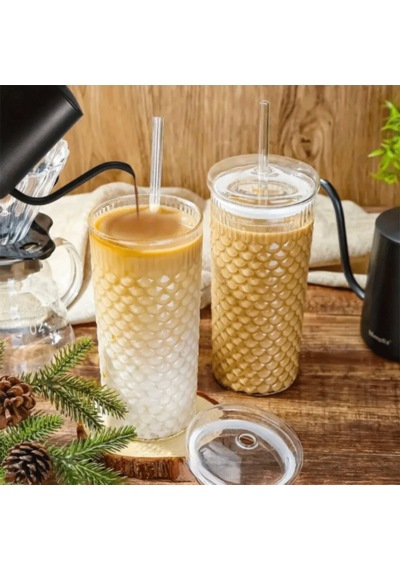 Squama Cam Kapaklı Borosilikat Soğuk Kahve Bardağı 650 Ml Şeffaf