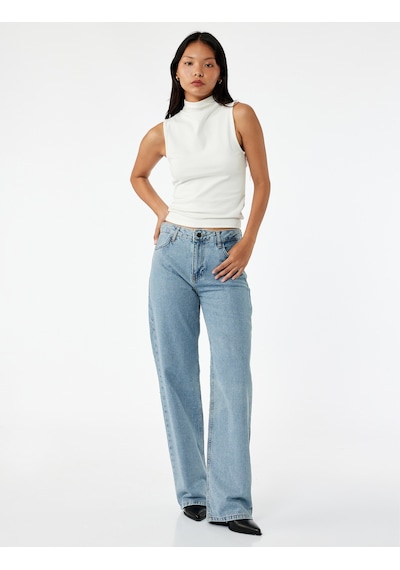 Koton Pamuklu Düğmeli Düz Paça Taş Detaylı Jean Pantolon - Straight Fit Jean Açık İndigo 7wal40018md Koton Pamuklu Düğmeli Düz Paça Taş Detaylı Jean Pantolon - Straight Fit Jean Açık İndigo 7wal40018md